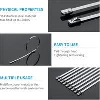 XINGO 200 db Rozsdamentes Acél Kábelkötegelő, Fekete, 300x4,6mm, Fém Rögzítőpánt 4