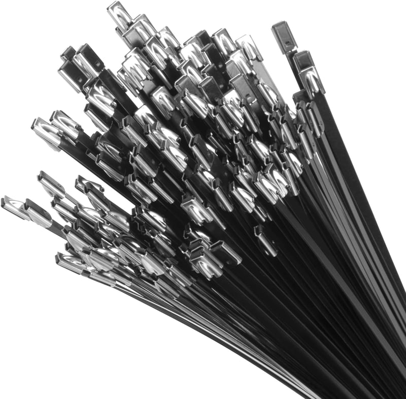 XINGO 200 db Rozsdamentes Acél Kábelkötegelő, Fekete, 300x4,6mm, Fém Rögzítőpánt