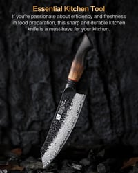 XINZUO Santoku nôž z damaškovej ocele 19,3 cm – Tepaný vzor, ergonomická rukoväť z bieleho dubu a červeného G10, profesionálne kovaný kuchynský nôž, v darčekovej krabičke 7