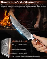 Sada 4 steakových nožov Xinzuo radu Yi, 12,7 cm damaskové oceľové kuchynské nože s rovnou čepeľou a rúčkou z palisandrového dreva v darčekovej krabičke 2