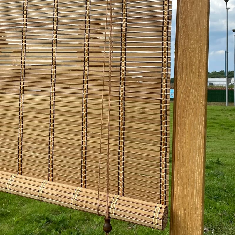 XiuXiu Bambú Roletta 180x122 cm - Barna Bambusz Roló Függöny Ablakra és Ajtóra, Fényáteresztő Árnyékoló, Kültéri Napvédelem, Természetes Any
