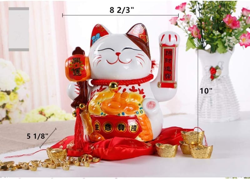 XIZHI 10 Inch Szerencsemacska Forgó Karral Arany Feng Shui Dekoráció