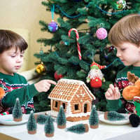 Set 12 mini brazi artificiali XJWZGM, brazi de Crăciun artificiali din sisal cu aspect nins, mini brazi verzi tip perie de sticle pentru decor de masă, decorațiuni DIY de Crăciun 6