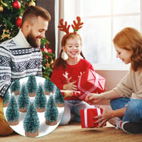 Set 12 mini brazi artificiali XJWZGM, brazi de Crăciun artificiali din sisal cu aspect nins, mini brazi verzi tip perie de sticle pentru decor de masă, decorațiuni DIY de Crăciun 5