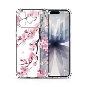 Xkladz prozirna silikonska maskica za iPhone 17 Pro, tanka TPU maska otporna na udarce s uzorkom cvjetova trešnje za djevojčice i dječake