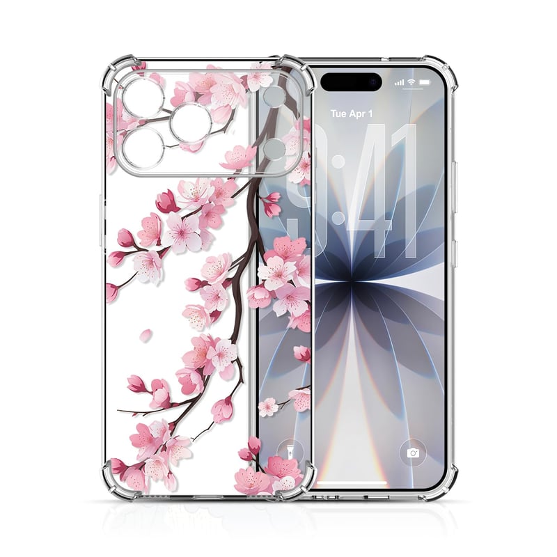 Xkladz Priehľadný silikónový kryt na iPhone 17 Pro, tenký nárazuvzdorný zadný kryt z TPU s motívom kvetov sakury pre dievčatá a chlapcov
