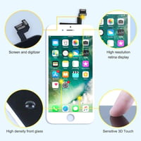 Xlhama výmena LCD displeja pre iPhone 6S, biely dotykový panel, Retina displej s rámom, súpravou náradia a lepidlom, kompatibilný predný panel 7