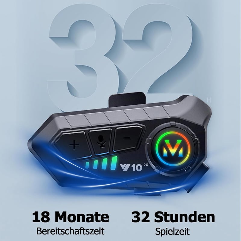 Xmenha Bluetooth Motoros Sisak Headset Mikrofonnal - 2 Személyes Intercom Kommunikációs Rendszer, Kihangosító Készlet, Vezeték Nélküli Sisak - Intercom*2