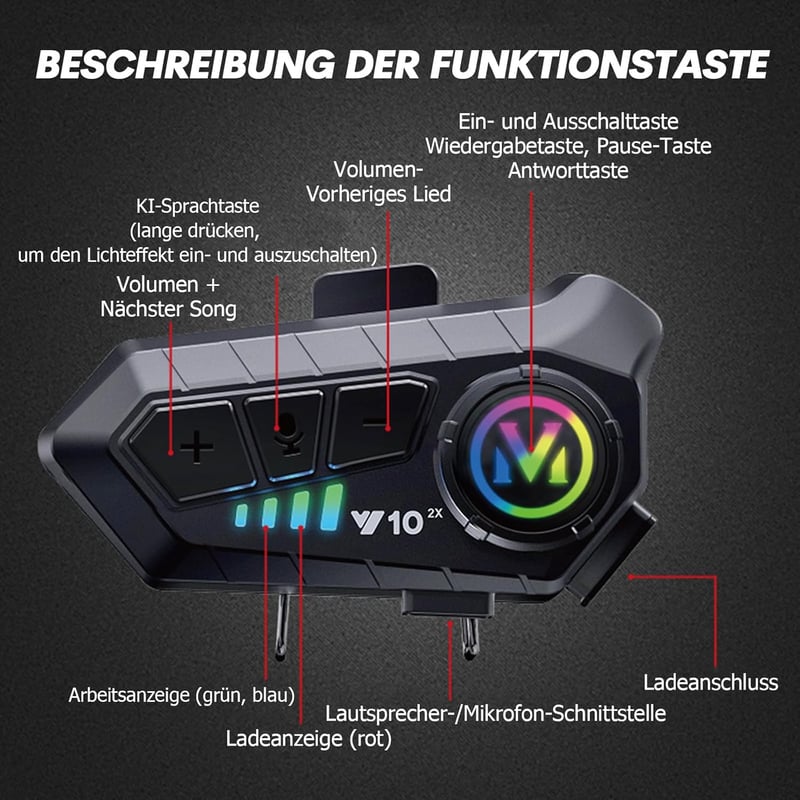 Xmenha Bluetooth Motoros Sisak Headset Mikrofonnal - 2 Személyes Intercom Kommunikációs Rendszer, Kihangosító Készlet, Vezeték Nélküli Sisak - Intercom*2