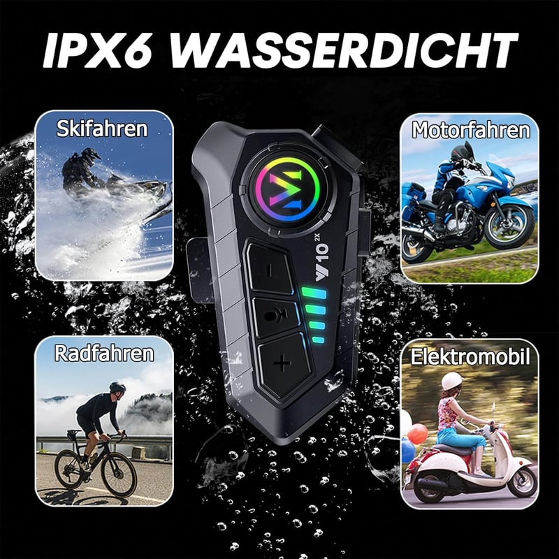 Xmenha Bluetooth Motoros Sisak Headset Mikrofonnal - 2 Személyes Intercom Kommunikációs Rendszer, Kihangosító Készlet, Vezeték Nélküli Sisak - Intercom*2