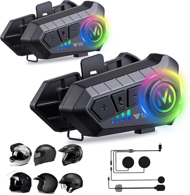 Xmenha Bluetooth Motoros Sisak Headset Mikrofonnal - 2 Személyes Intercom Kommunikációs Rendszer, Kihangosító Készlet, Vezeték Nélküli Sisak - Intercom*2