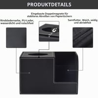 XNONE Kožený úložný box na vreckovky a diaľkové ovládače 22,3 x 13,4 x 14,4 cm čierny dekoratívny doplnok na stôl 5