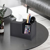 XNONE Kožený úložný box na vreckovky a diaľkové ovládače 22,3 x 13,4 x 14,4 cm čierny dekoratívny doplnok na stôl 3