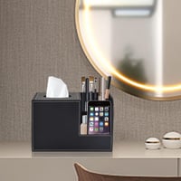 XNONE Kožený úložný box na vreckovky a diaľkové ovládače 22,3 x 13,4 x 14,4 cm čierny dekoratívny doplnok na stôl 2