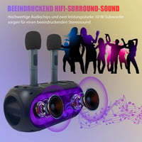 Xnordcaper Hordozható Karaoke Rendszer 2 Vezeték Nélküli Mikrofonnal - Bluetooth Hangszóró LED Fényekkel, FM Rádió, USB, TF Kártya, AUX Csat 2