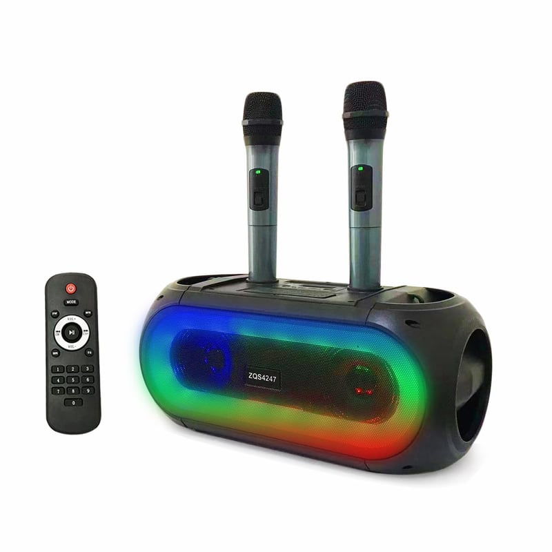 Xnordcaper Prijenosni Karaoke Sustav s 2 Bežična Mikrofona - Bluetooth Zvučnik s LED Svjetlima, FM Radio, USB, TF Kartica, AUX Ulaz