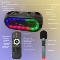 Xnordcaper Hordozható Karaoke Rendszer 2 Vezeték Nélküli Mikrofonnal - Bluetooth Hangszóró LED Fényekkel, FM Rádió, USB, TF Kártya, AUX Csat 7