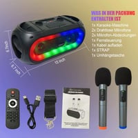 Xnordcaper Hordozható Karaoke Rendszer 2 Vezeték Nélküli Mikrofonnal - Bluetooth Hangszóró LED Fényekkel, FM Rádió, USB, TF Kártya, AUX Csat 8