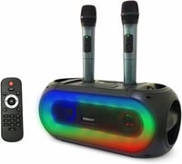 Xnordcaper Hordozható Karaoke Rendszer 2 Vezeték Nélküli Mikrofonnal - Bluetooth Hangszóró LED Fényekkel, FM Rádió, USB, TF Kártya, AUX Csat 1
