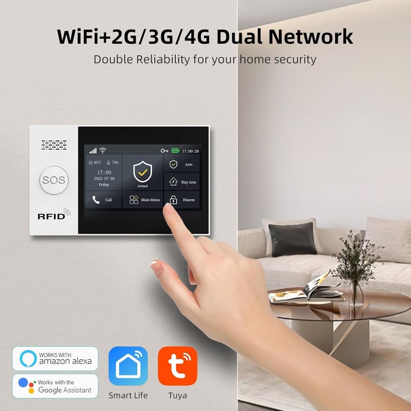 XNY Érintőképernyős Vezeték Nélküli Riasztórendszer 4G WLAN Applikációval, 21 Részes Készlet Mozgás és Ajtó Ablak Érzékelőkkel