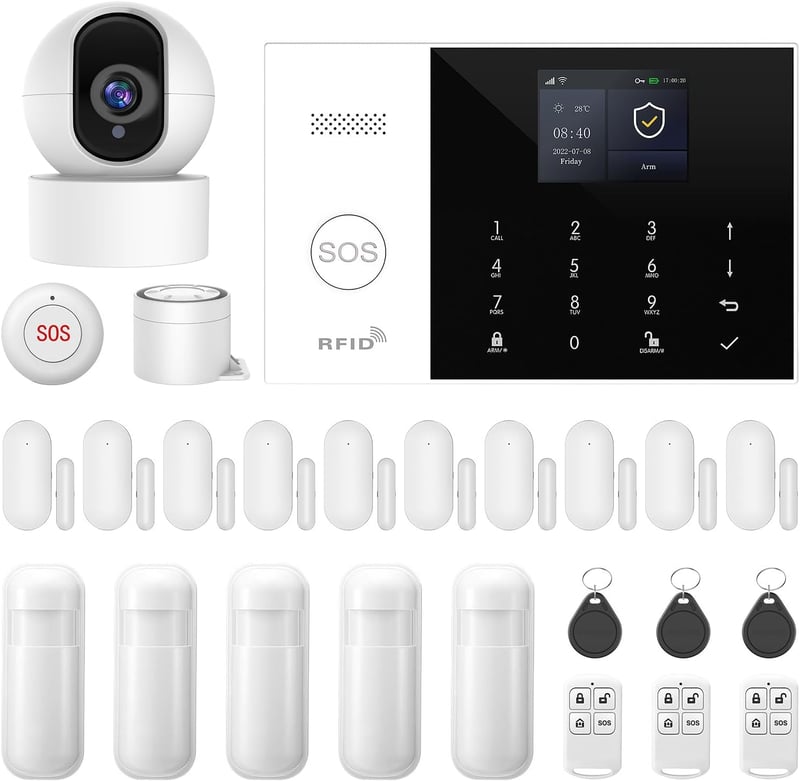 XNY Vezeték Nélküli 4G Riasztórendszer WiFi Kapcsolattal, 1080p Forgatható Biztonsági Kamerával, Ajtó Ablak Érzékelőkkel