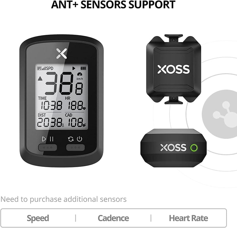 XOSS G+ Kerékpáros Komputer GPS Sebességmérővel - Vezeték Nélküli, Vízálló, Bluetooth/ANT+ Kompatibilis, Tölthető Akkumulátor, Védőtokkal