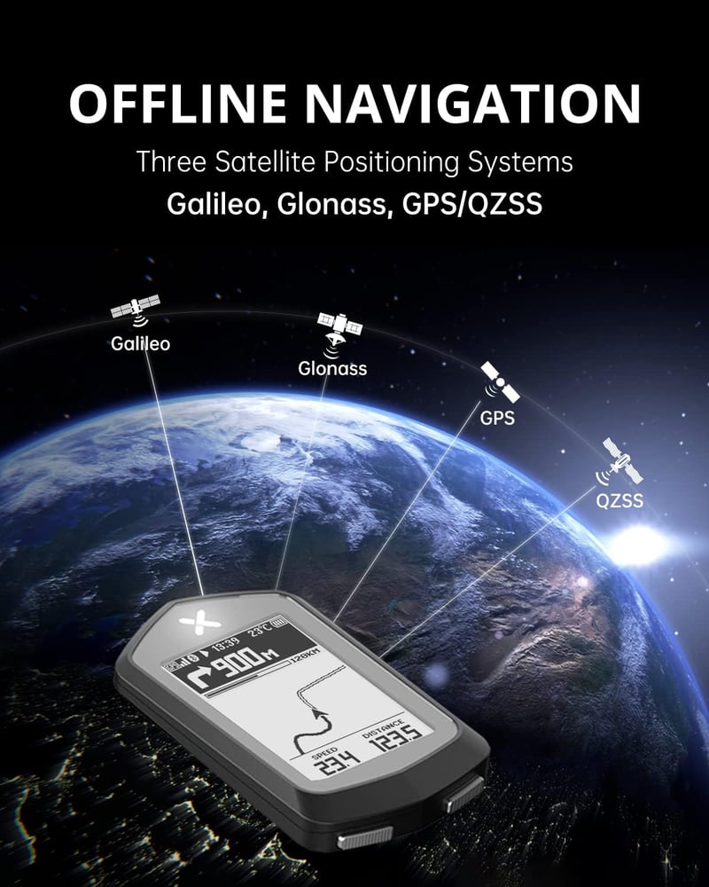 XOSS NAV GPS Kerékpáros Komputer Navigációval - 2,4" HD Kijelző, Vezeték Nélküli Sebességmérő, USB-C Gyorstöltés, IPX7 Vízálló