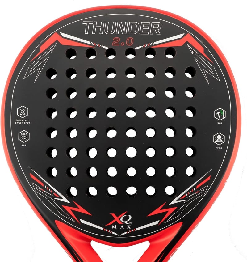XQMax Thunder Padel Ütő 2.0 Fekete/Piros Kezdőknek Szénszálas Kerek Fejű