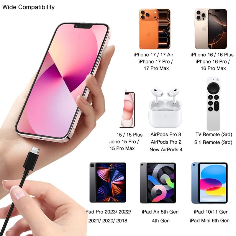 XQO iPhone 16/15 USB-C töltőkábel 1m Carplay autós töltéshez