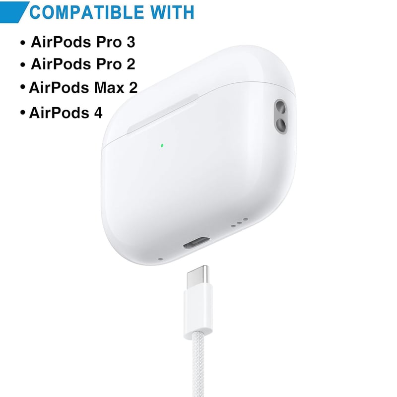 XQO USB-C töltőkábel AirPods Max/Pro/4 és iPhone 16/17 készülékekhez, fonott nylon kábel