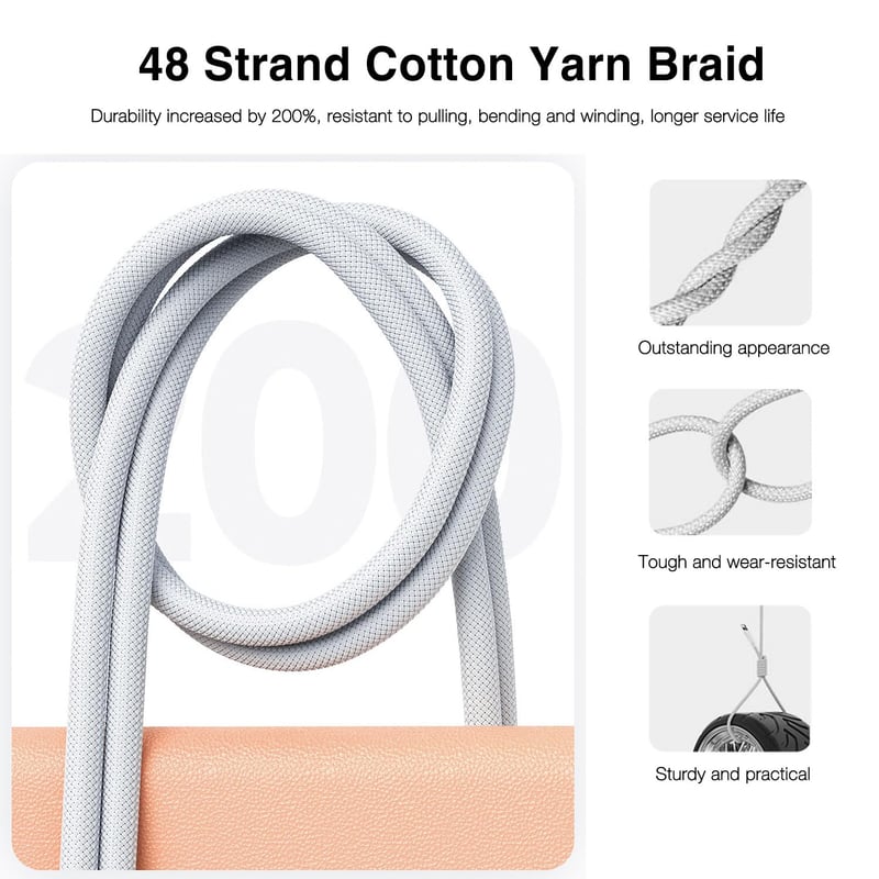 XQO USB-C töltőkábel AirPods Max/Pro/4 és iPhone 16/17 készülékekhez, fonott nylon kábel