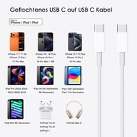 XQO USB-C töltőkábel AirPods Max/Pro/4 és iPhone 16/17 készülékekhez, fonott nylon kábel 5