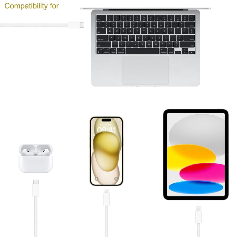 XQO USB-C töltőkábel AirPods Max/Pro/4 és iPhone 16/17 készülékekhez, fonott nylon kábel