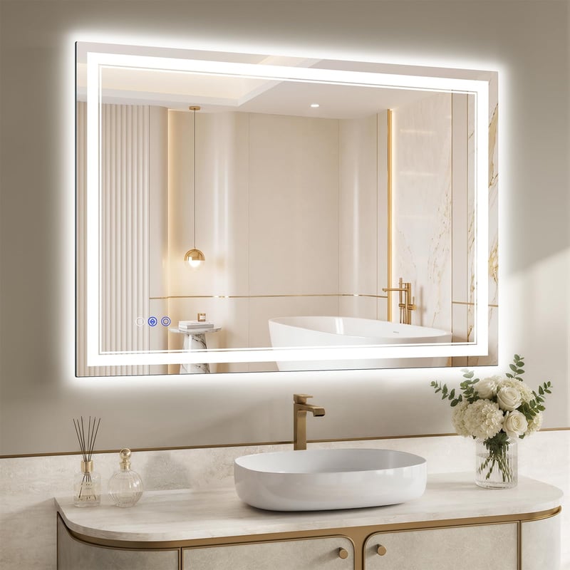 Kúpeľňové LED zrkadlo XRAMFY 100x76 cm, 3 teploty farieb a plynulá regulácia jasu, vyhrievanie proti zahmlievaniu, IP65, do spálne a salónu