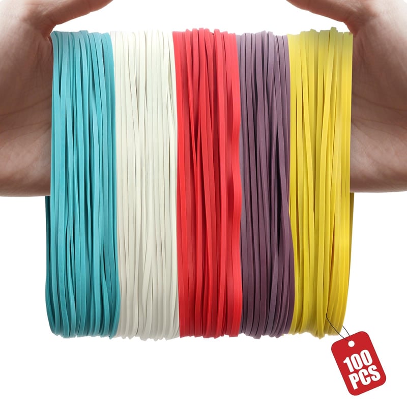 Elasticuri de cauciuc XRXYMQ, 100 bucăți, 180x3 mm, benzi elastice colorate pentru birou și acasă, accesorii DIY