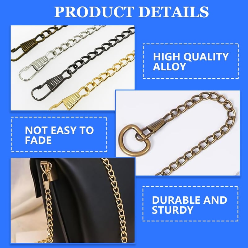 XSHAO 8 db Táskálánc 120 cm D-gyűrűvel Válltáska Crossbody Táskához Arany Ezüst Bronz