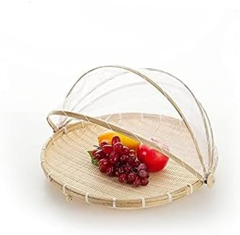 Xshelley Bambusz Tárolókosár Tetővel 42cm Zöldség Gyümölcs Kenyér