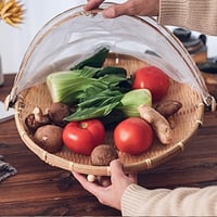 Xshelley Bambusz Tárolókosár Tetővel 42cm Zöldség Gyümölcs Kenyér 5