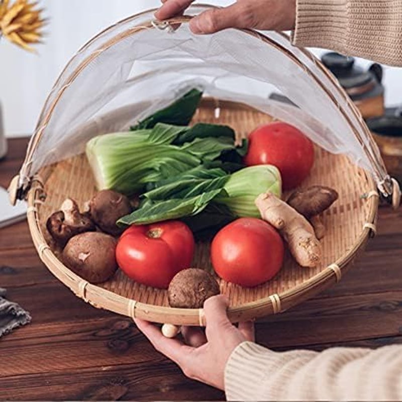 Xshelley Bambusz Tárolókosár Tetővel 42cm Zöldség Gyümölcs Kenyér