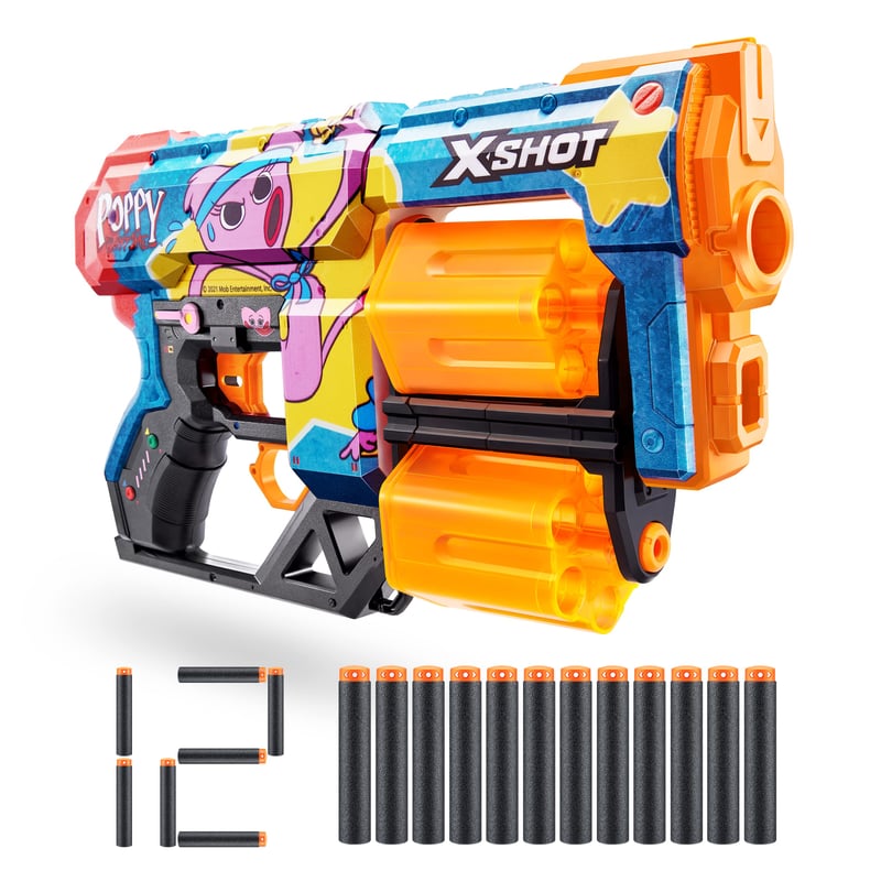 Penová pištoľ XSHOT Skins Dread Poppy Playtime Kissy s 12 nábojmi, dvojitou otočnou hlavňou a technológiou Air Pocket Dart, g