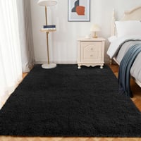 XSIVOD Magas szálú Shaggy szőnyeg fekete 200 x 230 cm, nappaliba hálószobába gyerekszobába csúszásgátló aljjal, mosható 3