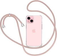 XTCASE iPhone 15 átlátszó szilikon tok nyakba akasztható láncos pánttal - rozéarany 1