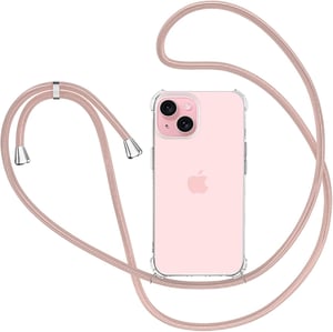 Priehľadný silikónový kryt na iPhone 15 XTCASE so šnúrkou na krk - ružové zlato