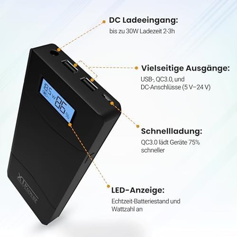 XTPower 20000mAh PowerBank 65W gyorstöltés kijelzővel laptop és telefon töltéshez
