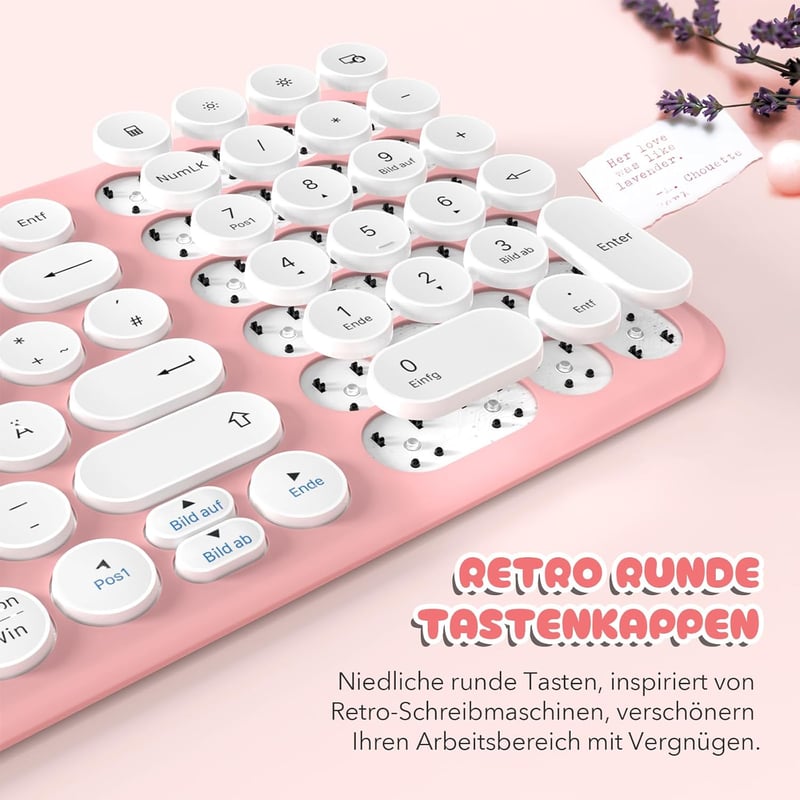 xtremtec Retro Írógép Billentyűzet és Egér Szett, Vezeték Nélküli, Rózsaszín-Fehér