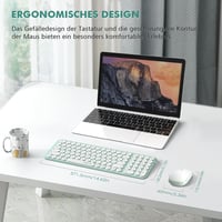 XTREMTEC Retro Kerek Írógép Billentyűzet és Egér Szett, Vezeték Nélküli 2.4GHz, Csendes Kompakt Billentyűzet Laptophoz, Zöld-Fehér - Green-white 4