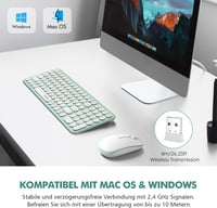 XTREMTEC Retro Kerek Írógép Billentyűzet és Egér Szett, Vezeték Nélküli 2.4GHz, Csendes Kompakt Billentyűzet Laptophoz, Zöld-Fehér - Green-white 6