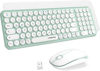 XTREMTEC Retro Kerek Írógép Billentyűzet és Egér Szett, Vezeték Nélküli 2.4GHz, Csendes Kompakt Billentyűzet Laptophoz, Zöld-Fehér - Green-white 1