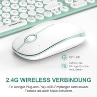 XTREMTEC Retro Kerek Írógép Billentyűzet és Egér Szett, Vezeték Nélküli 2.4GHz, Csendes Kompakt Billentyűzet Laptophoz, Zöld-Fehér - Green-white 3
