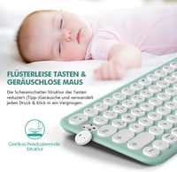XTREMTEC Retro Kerek Írógép Billentyűzet és Egér Szett, Vezeték Nélküli 2.4GHz, Csendes Kompakt Billentyűzet Laptophoz, Zöld-Fehér - Green-white 2